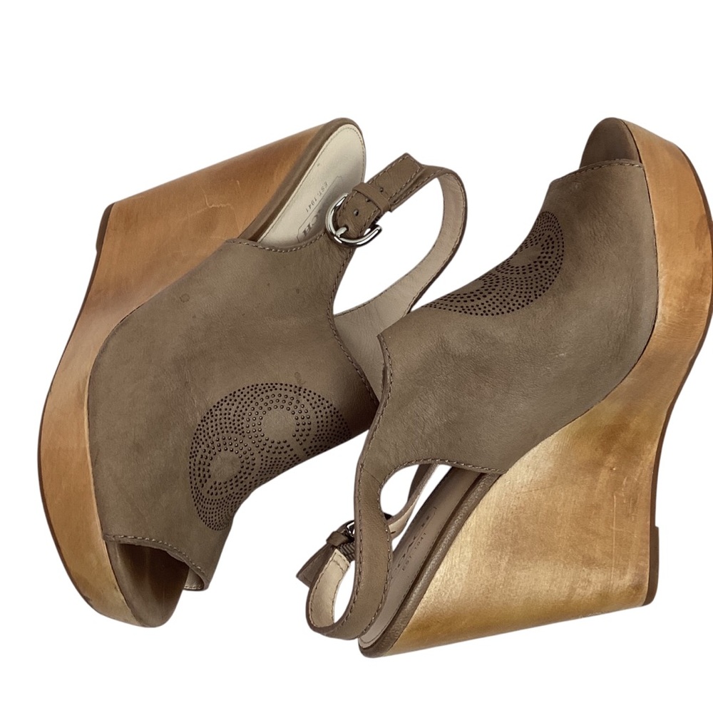 Coach Jade Wedge Slingback Leather Open Toe Sandal Tan A3293 - Picture 4 of 14